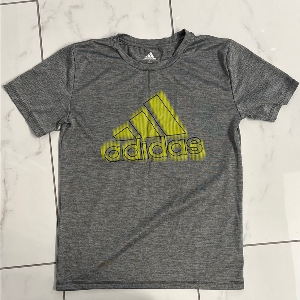 Adidas Gray and Yellow Short Sleeve Tee
